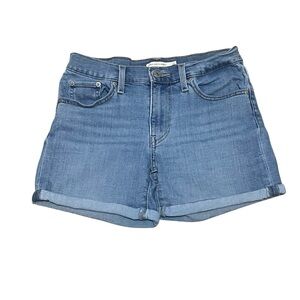Levi Strauss Medium Length Blue Jean Shorts Rivets Rolled Stretch 27 Waist